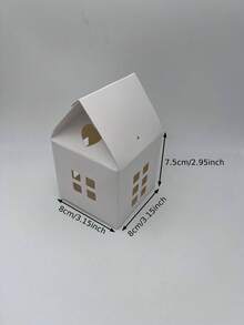 5 Piezas/pack Cajas De Galletas Con Forma De Casita De Papel Kraft, Caja De Dulces Para Fiestas, Caja De Papel Kraft Portátil Simple De Color Sólido Con Cordón - Blanco - Ver 2
