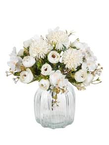 1 件人造花絲綢繡球花束假茶玫瑰秋季婚禮花瓶適合家庭餐廳臥室裝飾、節日生日派對配件、戶外花園裝飾