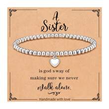 1入組4mm銀珠手鍊,彈性疊加電鍍時尚手鍊,是女兒、孫女、姊妹和朋友的生日、母親節等的禮物。