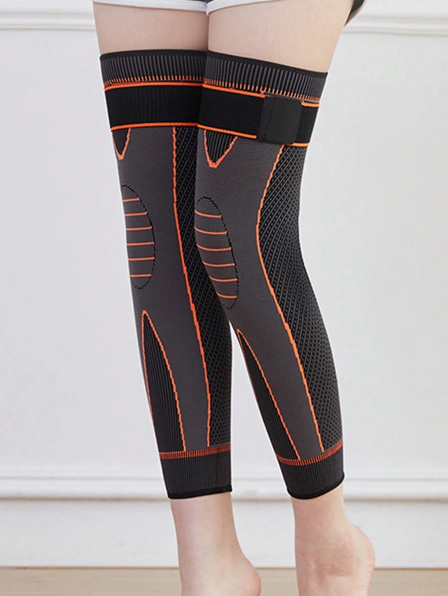 1pair Strap Compression Knee Pad, Long Strap Knee Brace For Warm Keeping When Basketball, Running, Riding Etc. - Orange - View 1