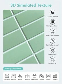 COMMOMY 1/10入組彈出式磁磚貼紙春季綠色,自黏式廚房牆壁墊背板浴室牆貼裝飾3d牆面板防水簡易diy項目 - 薄荷綠 - 查看 6