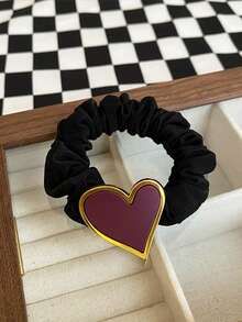 1pc Heart & Colored Scrunchies Hair Scrunchie For Women, Winter - Hot Pink - View 2