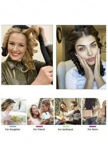 1 件装懒人无热卷发棒 - 睡眠用无热卷发器 - CurlyFoam 海绵卷发棒 - 夜间护发工具、返校季、旅行度假必备、女士发饰 - 黑色 - 查看 9