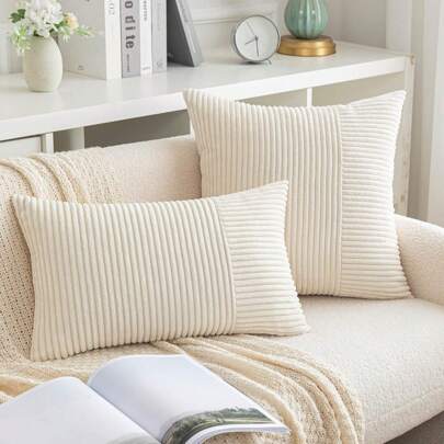 1入條紋綿絨枕套,粉色補丁設計