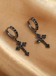 rakol 2pcs Cross & Rhinestone Decorated Punk Style Dangle Earrings - Black - View 4