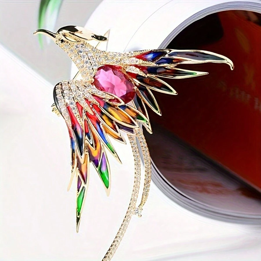 1pc Fashionable & Luxurious Enamel Material Phoenix Brooch With Colorful Rhinestone Decoration As Clothing Accessory - Multicolor - View 1
