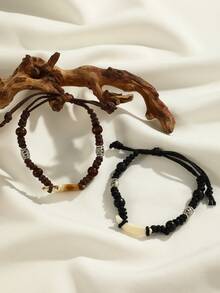 1 對復古風格皮革牙齒吊墜男士手鍊套裝,男友禮物