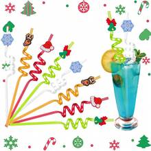 12根聖誕派對吸管,4種不同的聖誕主題顏色,聖誕裝飾用品,聖誕糖果袋用品,聖誕節贈品