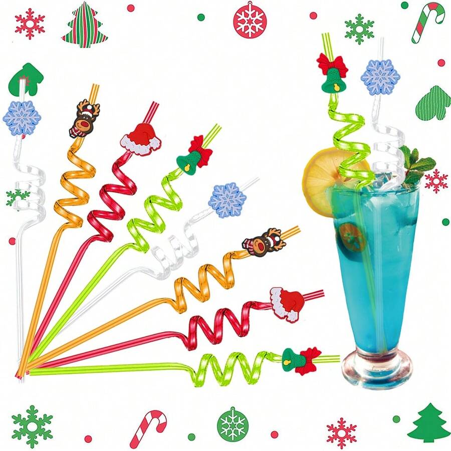 12根聖誕派對吸管,4種不同的聖誕主題顏色,聖誕裝飾用品,聖誕糖果袋用品,聖誕節贈品