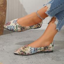Women's Printed Pointed Toe Flats, Fashionable And Comfortable Soft-soled Flats - Beige - View 2