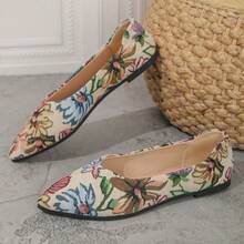 Women's Printed Pointed Toe Flats, Fashionable And Comfortable Soft-soled Flats - Beige - View 5