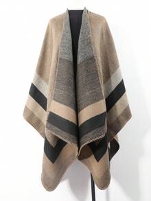 1件女士休閒暖格子披肩,適用於秋冬、旅行、日常穿著 - 卡其色 - 查看 7