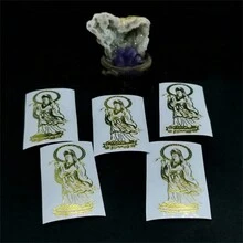 Set De 3 Pegatinas Decorativas De Metal De Estilo Chino, Accesorio Creativo De Decoración Para Telefono Móvil, Automóvil, Computadora Portátil Con Diseños De Buddha Y Guanyin - Dorado - Ver 2