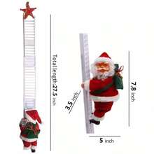 Adorno navideño Santa subiendo escalera para árbol de Navidad, figura decorativa con Papá Noel trepando una escalera roja, diseño clásico festivo ideal para colgar en pinos navideños, guirnaldas, puertas, ventanas o paredes, decoración creativa para hogares, oficinas, tiendas y vitrinas, muñeco de Santa con traje rojo y saco de regalos que aporta un toque divertido y tradicional a la temporada decembrina, material ligero y fácil de colocar, perfecto para crear ambientes festivos y fotografías temáticas, accesorio llamativo para fiestas navideñas, eventos, intercambios o regalos, adorno original que destaca entre luces y esferas, complemento ideal para transformar cualquier espacio en un escenario lleno de espíritu navideño y alegría visual. - Rojo - Ver 4