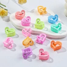 12入組女孩迷你心形髮卡夾,糖果色,公主髮型配件,優雅,可愛,不傷髮,髮飾,花形髮夾,適用於劉海和頭髮的側夾 - 彩色 - 查看 4