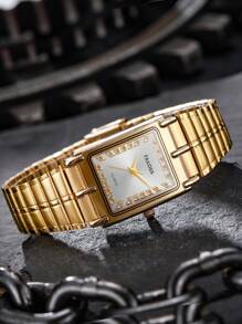 Reloj Clásico Cuadrado Dorado Y Blanco 011m Para Hombre - Blanco - Ver 3
