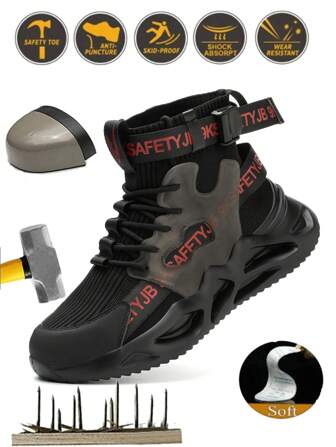 New Black Breathable Work Shoes For Men With Steel Toe Cap, Anti-Smashing, Anti-Stabbing, Lightweight And Comfortable For Construction Site