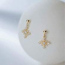 S925 Sterling Silver Full Diamond Snowflake Romantic House Shape Exquisite Earrings, Suitable For Birthday Gifts - Gold - View 3
