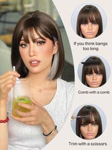 自然中发际线短鲍勃合成耐热假发多色带刘海 12 英寸直发全机器制造日常用于女性自然外观优质合成柔软假发