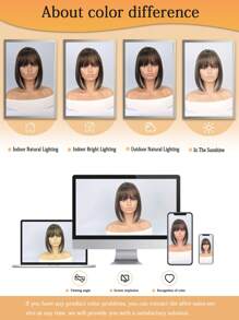 自然中发际线短鲍勃合成耐热假发多色带刘海 12 英寸直发全机器制造日常用于女性自然外观优质合成柔软假发