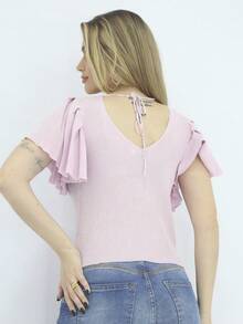 Women Knit Tops - 乾枯玫瑰色 - 查看 2