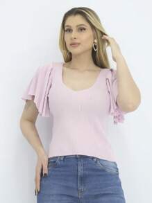 Women Knit Tops - 乾枯玫瑰色 - 查看 3