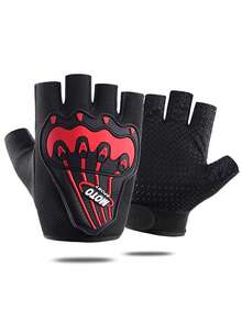 1 雙紅色和黑色運動半指手套,戶外防滑減震手套,適合跑步、騎自行車、健身、駕駛、男女