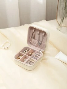 CASEGRACE 1pc PU Leather Square Jewelry Box Organizer Portable Necklace Ring Jewellery Storage Case For Valentine's Day Gift Back To School
