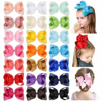 21 PCS 6 Inch Hair Bows For Girls, Grosgrain Ribbon Big Bow Alligator Clips Hair Accessories For Girls Christmas Party