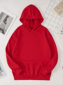 MURAMASA Capucha unicolor con bolsillo de canguro con cordón con forro térmico - Rojo - Ver 1