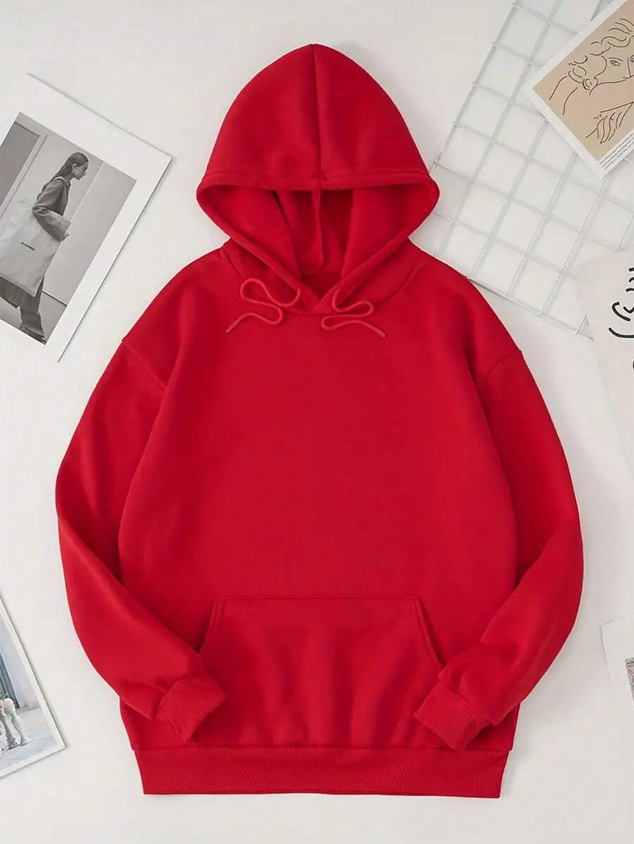 MURAMASA Capucha unicolor con bolsillo de canguro con cordón con forro térmico - Rojo - Ver 1