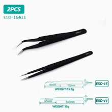 2 件裝 ESD 防靜電不銹鋼鑷子 - 精密維護和工業維修弧形工具，適合家庭工作和模型製作套裝，僅 ESD-14 和 ESD-15 - 黑色 - 查看 6