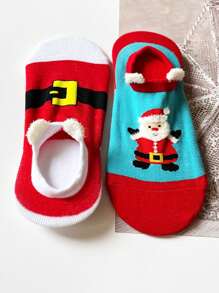 5 雙裝女式多色雙耳聖誕老人、雪人和卡通聖誕老人襪子