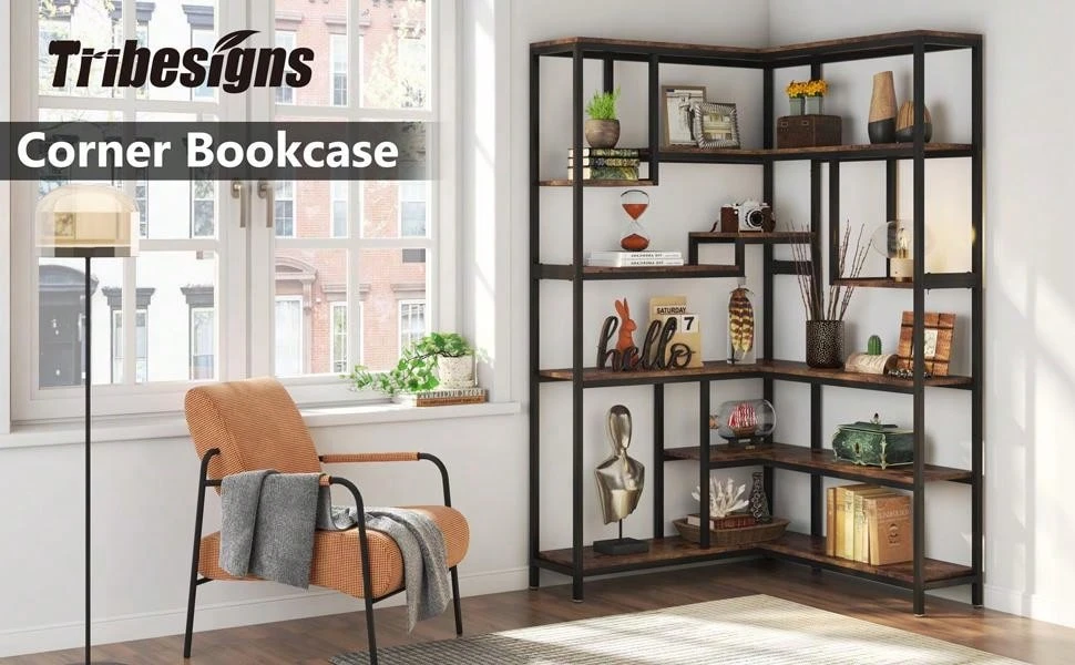 Tribesigns 6Shelf Corner Bookshelf, Large Modern Corner Bookcase, 6