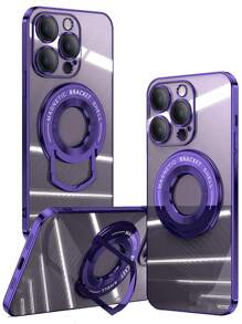 Father's Day Magnetic Ring Shockproof Case Soft Cover Compatible With IPhone 15 14 13 12 11 Pro Max Plus Invisible Kickstand Clear Back Slim Phone Cover - Purple - View 3