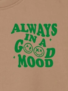 Hombres Camiseta con estampado de slogan - Caqui - Ver 7