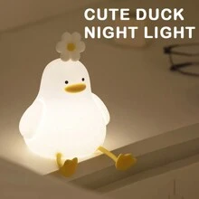 Cute Duck Night Light Silicone Dimmable Nightlight Rechargeable Bedside Touch Lamp Room Decor for Bedroom, Stocking Stuffers for Thanksgiving Christmas