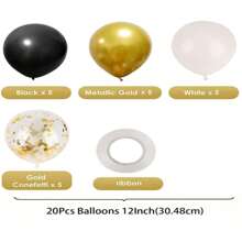 20 Pcs 12 Inch Latex Confetti Balloons Kit With Ribbons For Birthday Wedding Anniversary Graduation Party Decorations - Black - View 2