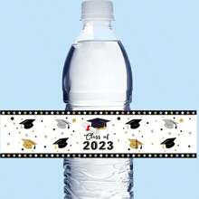 10 Piezas Etiquetas De Botellas De Agua Mineral Para Fiesta De Cumpleaños Temática De Graduación, Etiquetas De Sellado De Regalo Rectangulares - Blanco y Negro - Ver 4