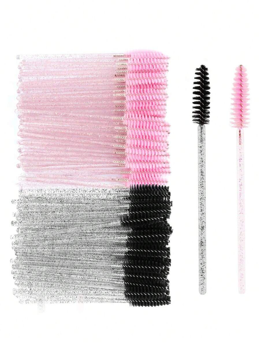 100pcs Disposable Eyelash Brush Mascara Makeup Brush Set, For Eyelash Extension And Eyebrow Make Up With Container - Multicolor - View 1