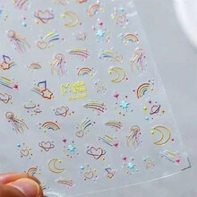 1片5D银线法式美甲贴纸，5D浮雕水晶水钻美甲贴纸，宝石按压式美甲装饰配件 - 彩色 - 查看 3