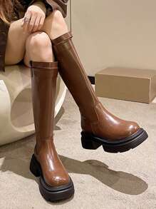 Women's Over-the-knee Boots, New British Style Slim High Skinny Boots, Thick Bottom Increased Belt Buckle Riding Boots, Autumn And Winter - Brown - View 1