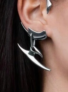 1 PC Mechanical Style Cyberpunk Dart  Earbone Clip Ear Hanger - Silver - View 2