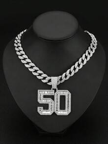 1 Miếng Nam Hình vuông Hợp kim Kẹo màu Pha lê 50 Số Vòng cổ mặt dây chuyền , Đúng mốt Và Linh hoạt - mặt dây chuyền kẹo đá số 50 - Xem 2