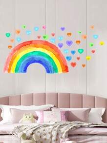 彩虹牆面裝飾貼紙,小彩虹壁貼,水彩彩虹心形星形壁貼,適用於女孩、男孩、嬰兒臥室、幼兒園牆壁裝飾(經典款式) - 彩色 - 查看 4