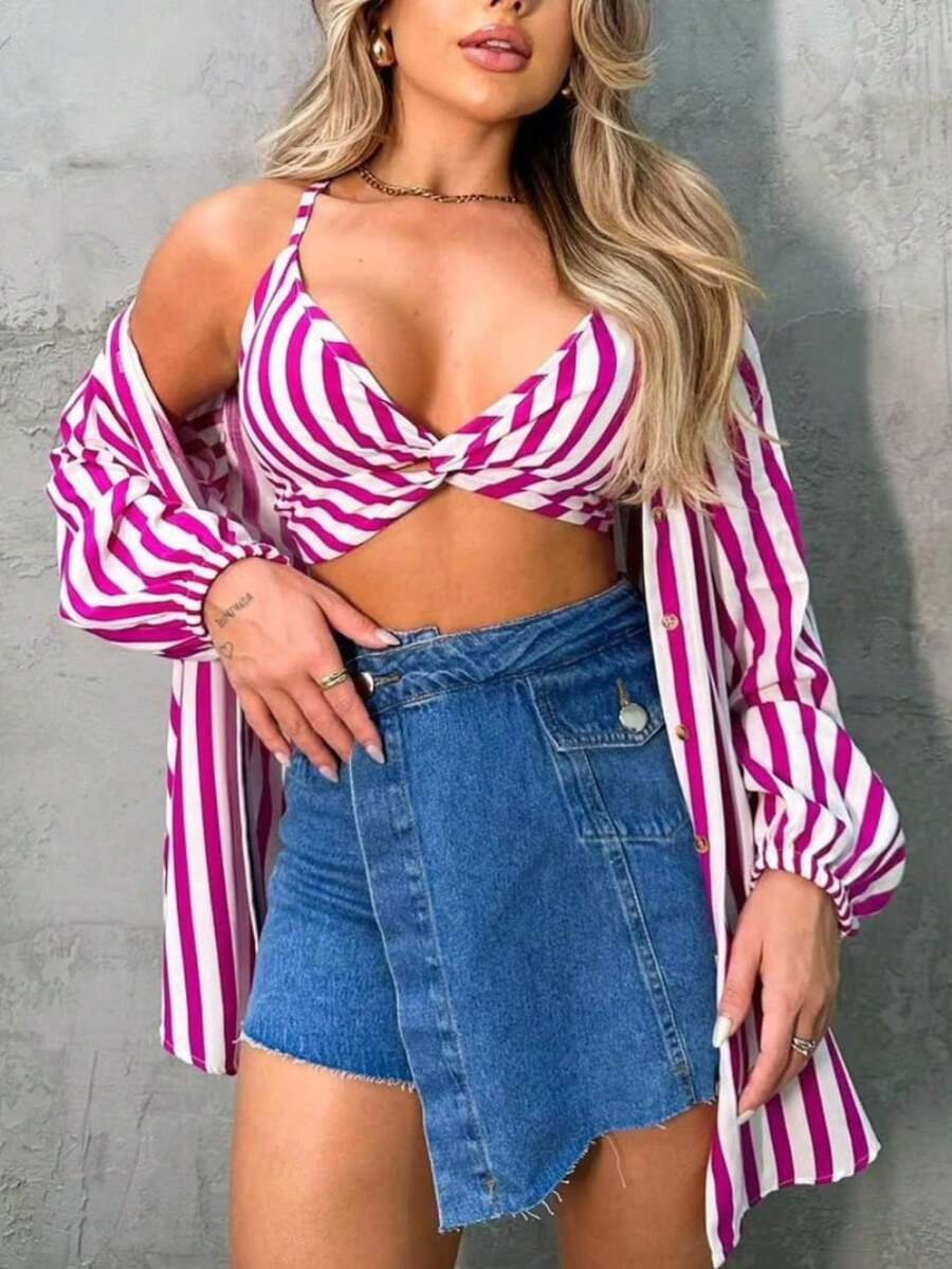 Women Two-piece Outfits - 玫紅色 - 查看 1