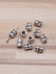 10 件/袋 10x9x6 毫米（0.39x0.35x0.24 吋）古董銀色雕刻圖案管墊片珠大孔珠吊墜適合 Diy 珠寶製作 - 古銀色-10pcs - 查看 3