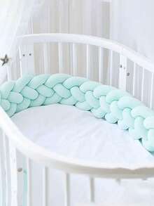 1 tấm phủ thanh chắn nôi hình quả bóng dài thắt nút, thanh chắn giường trang trí bện, thanh chắn nôi em bé, tấm bảo vệ nôi mọi mùa, thanh chắn cho trẻ sơ sinh/trẻ mới biết đi - Xanh nhạt - Xem 2