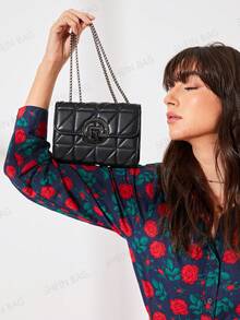 Fashionable Versatile Chain Crossbody Bag For Women, Simple & Cute Design - Black - View 2