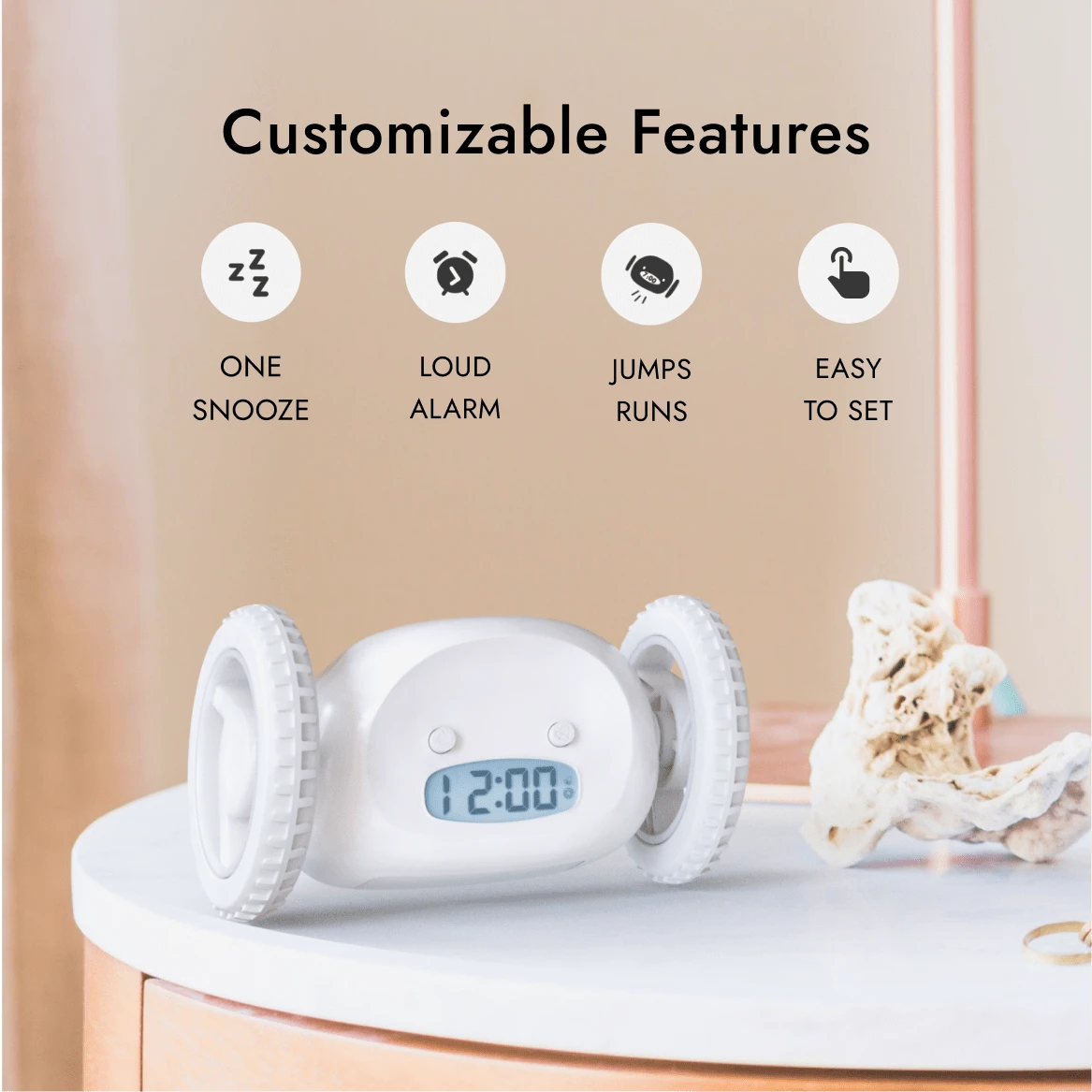 Clocky Alarm Clock On Wheels Official Extra Loud For Heavy Sleepers 